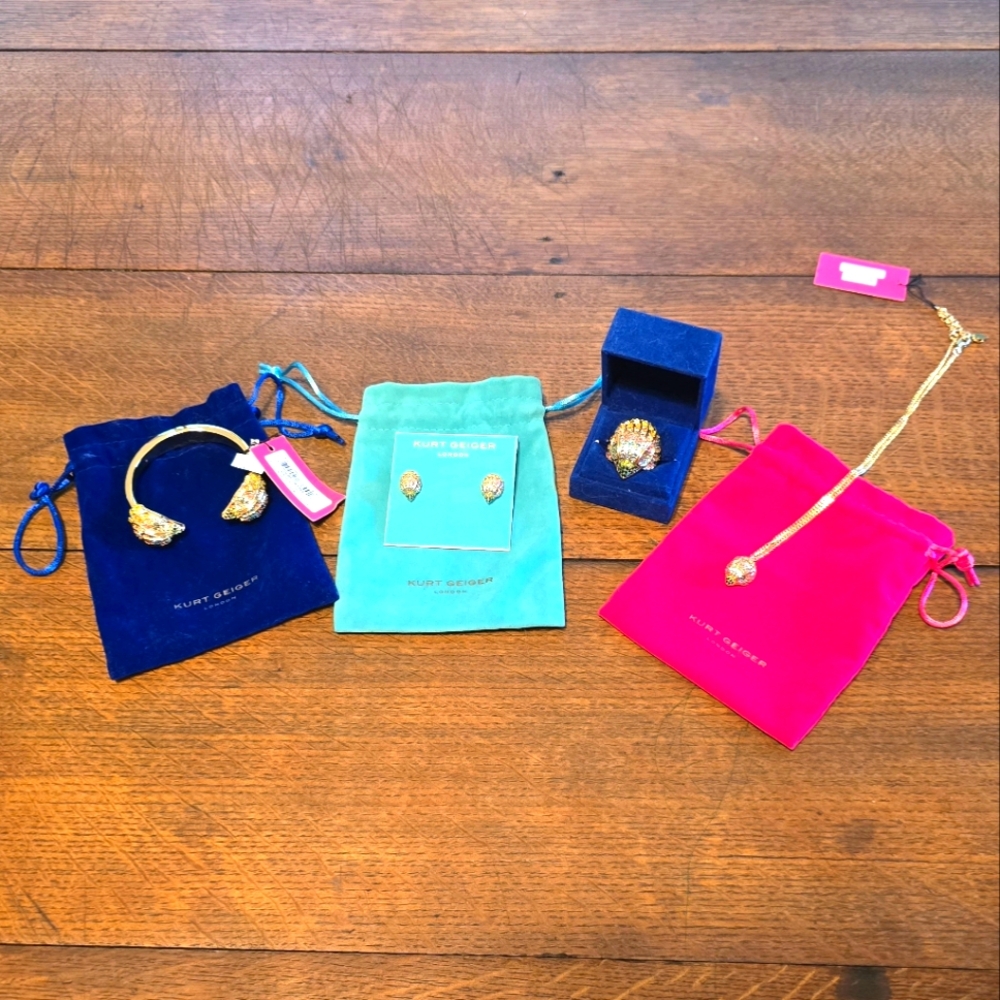 Kurt Geiger FULL SET Rainbow & Gold Eagle Ring, Earrings, Necklace, & Bracelet - Picture 1 of 12